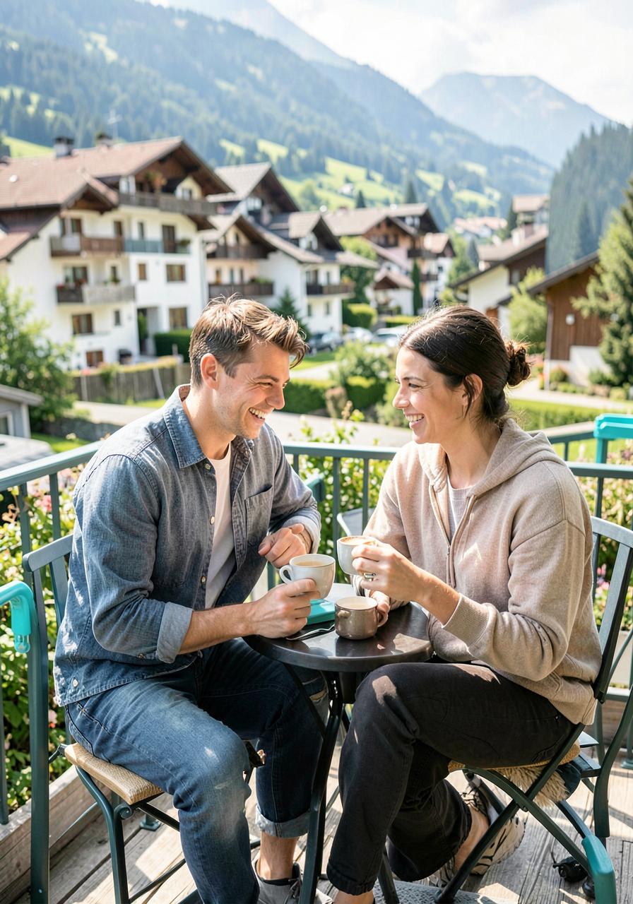 Paar geniesst seine freie Zeit auf einem Balkon in der Schweiz